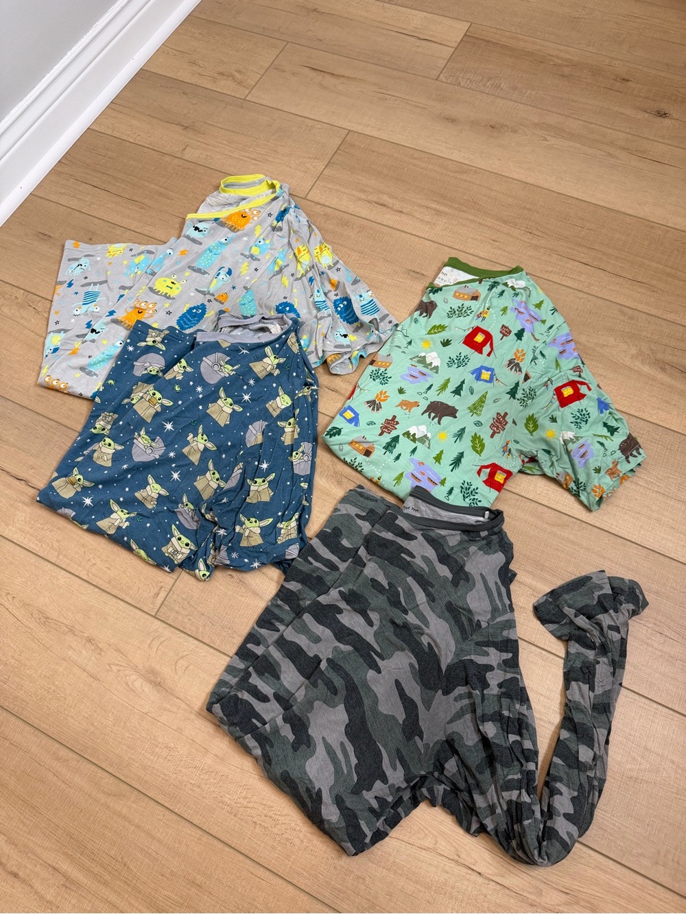 Little Sleepies Men’s Large Bamboo Pajama Shirt Lot 4 Grogu Star Wars Camo Camp
